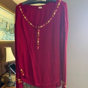 Free PeopleLong-Sleeve Henley Top with Braided Trim